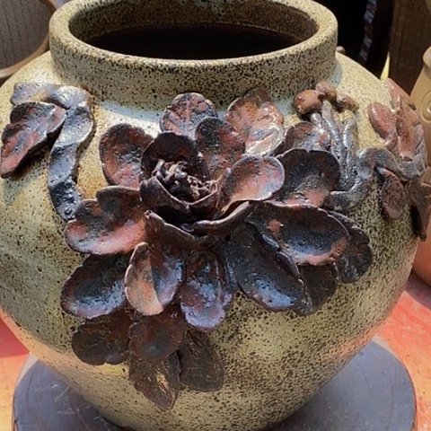 紫砂花盆口16高度26手工瑕疵