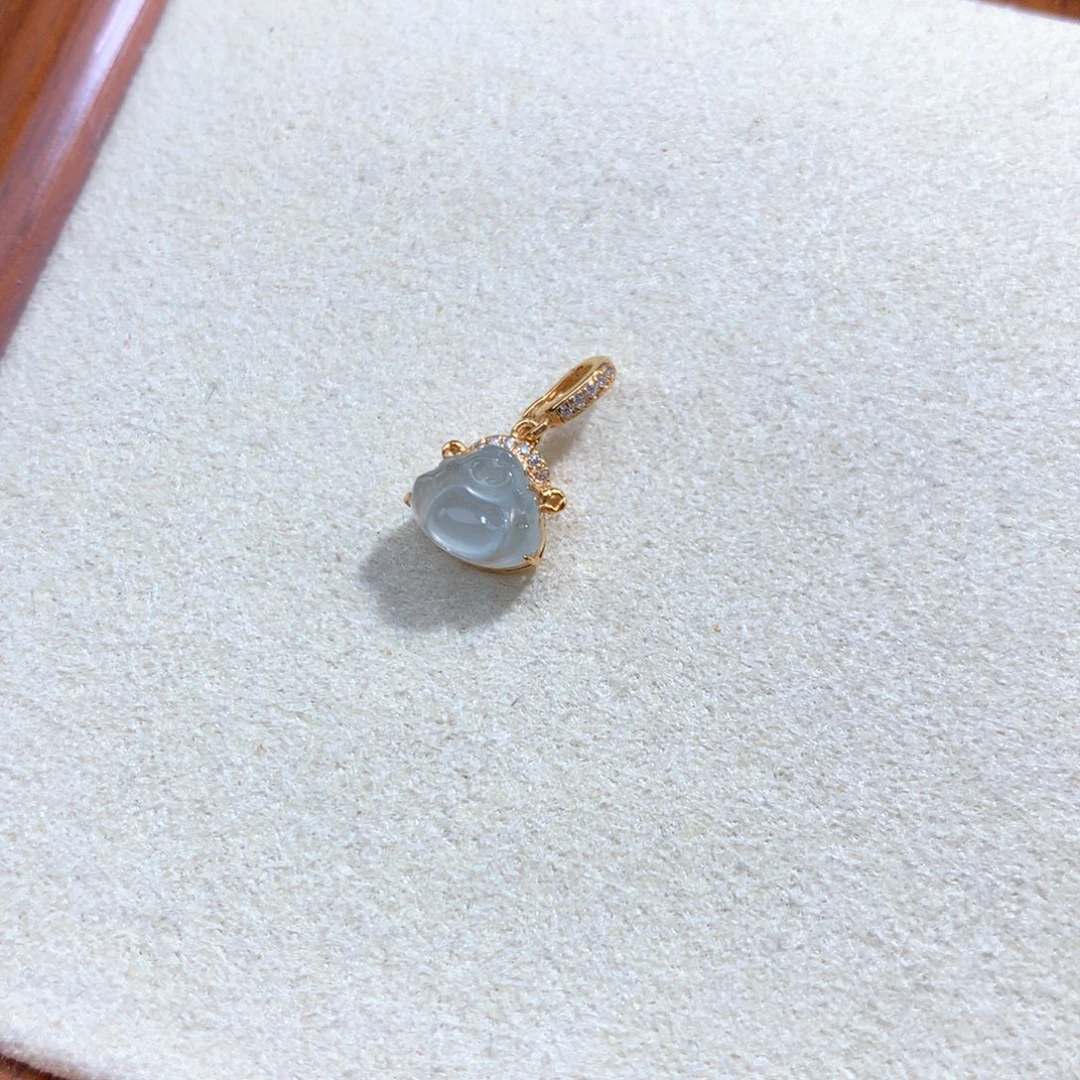 翡翠18K金镶嵌项链佛公滴溜