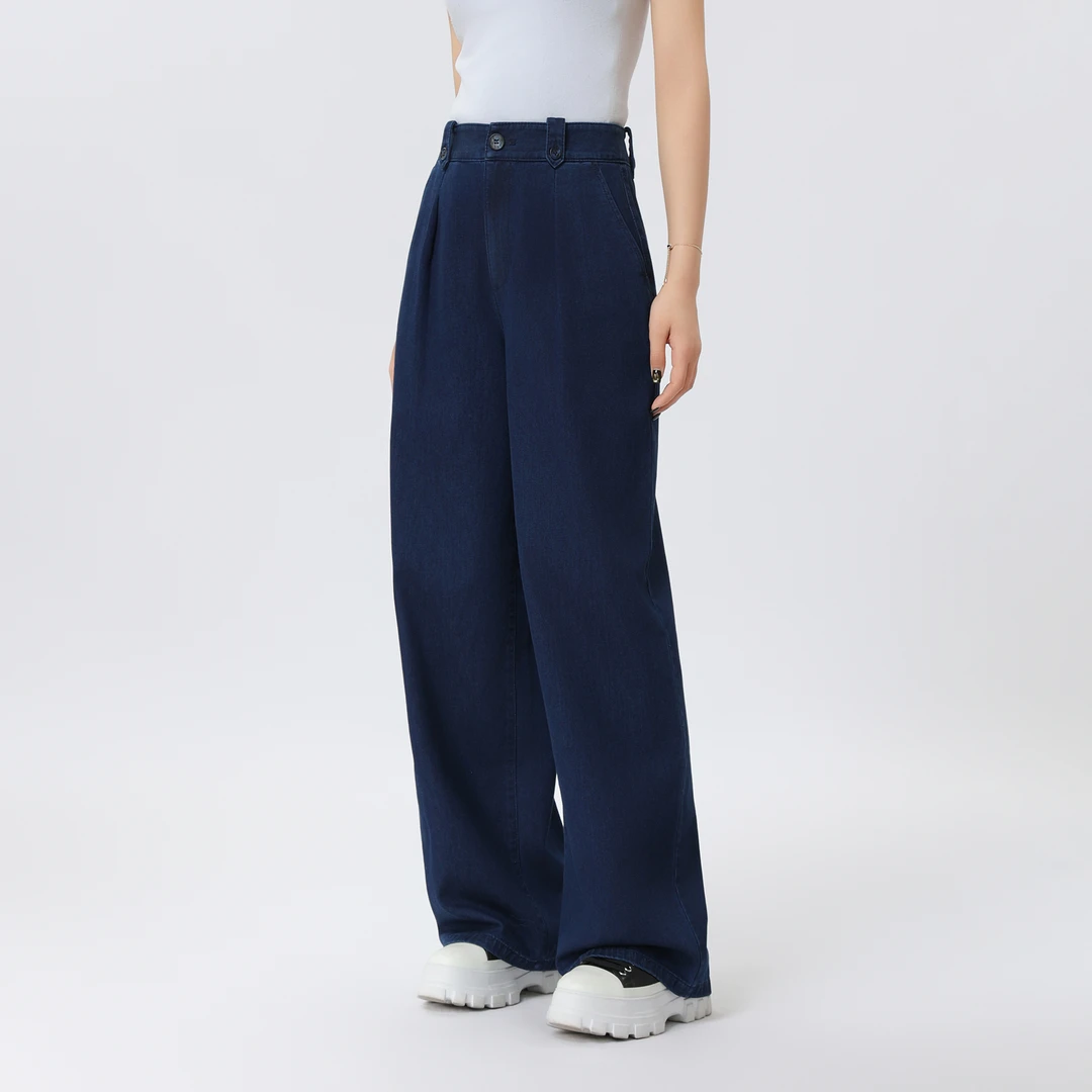 GIRDEAR/哥弟新款春夏直筒高腰百搭复古丹宁风休闲阔腿长裤110028