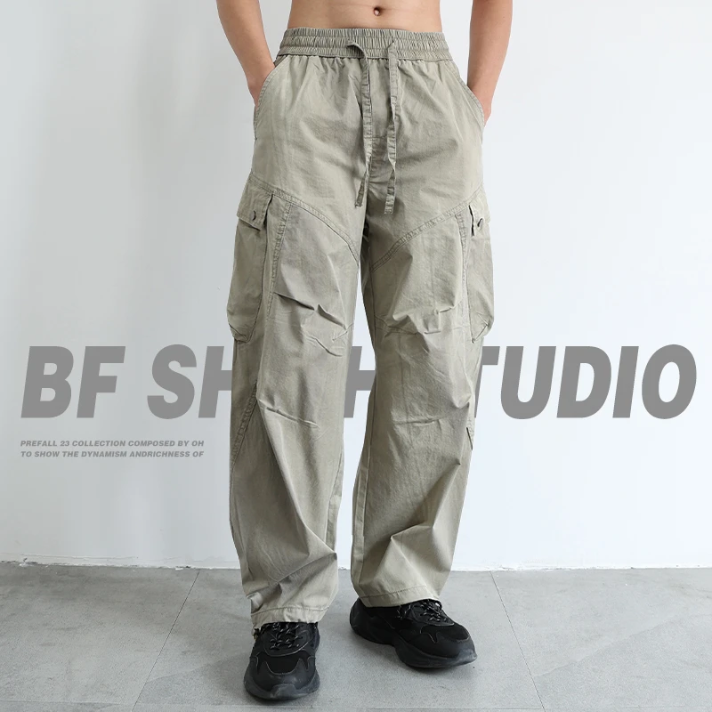 美式工装休闲工装裤男士秋季冲锋高街潮牌宽松直筒大口袋伞兵裤子