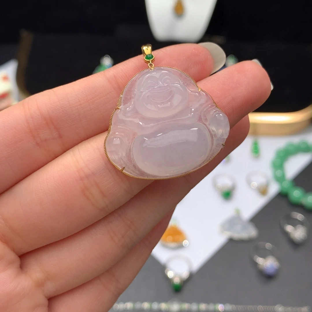 翡翠18K金镶嵌挂件48小时鉴赏期 退货不扣服务费
