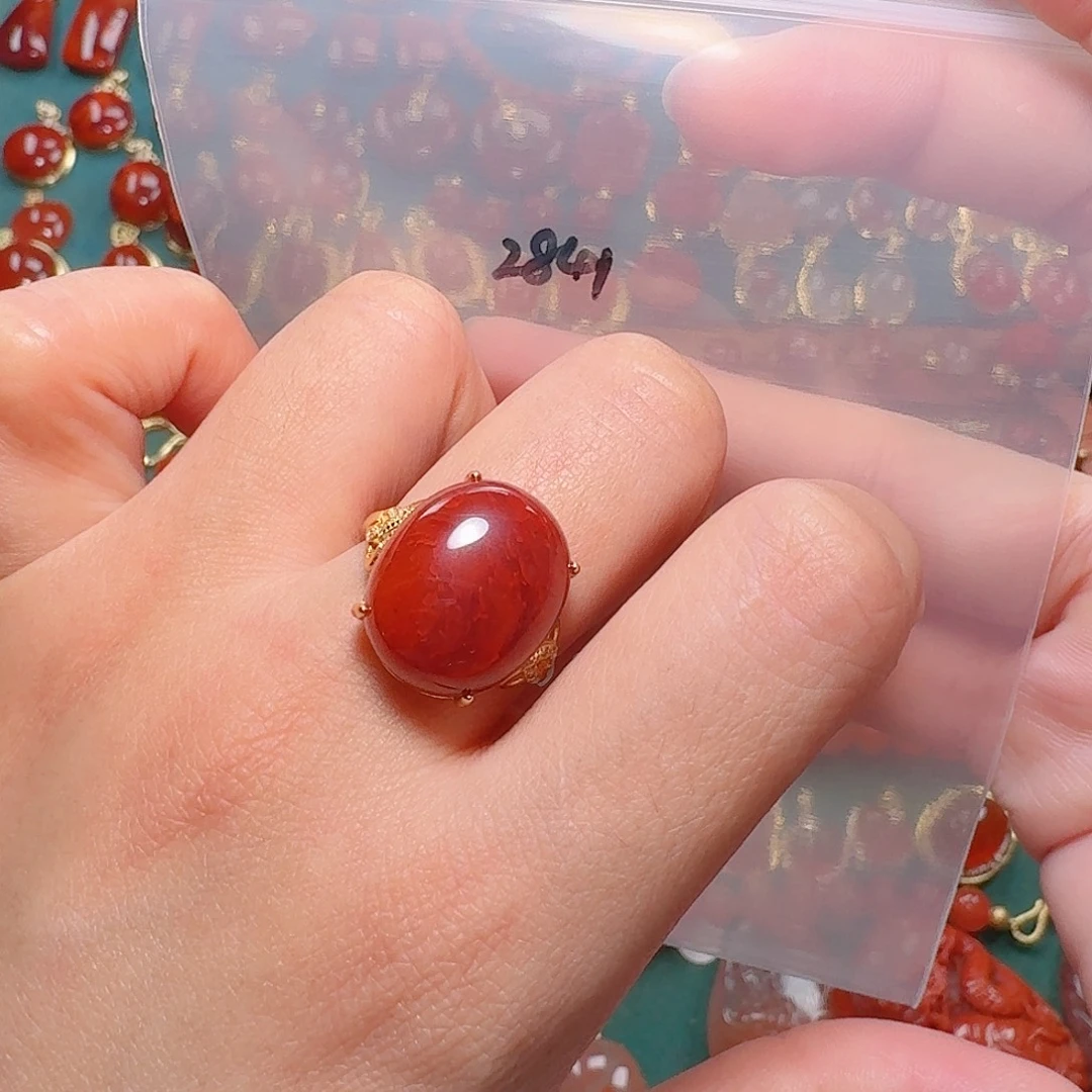 南红玛瑙银S925镶嵌戒指
