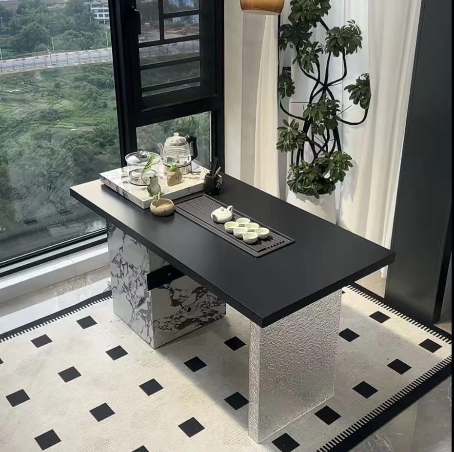 全岩板带排插款轻奢茶台现代意式极简别墅创意客厅茶桌阳台茶台