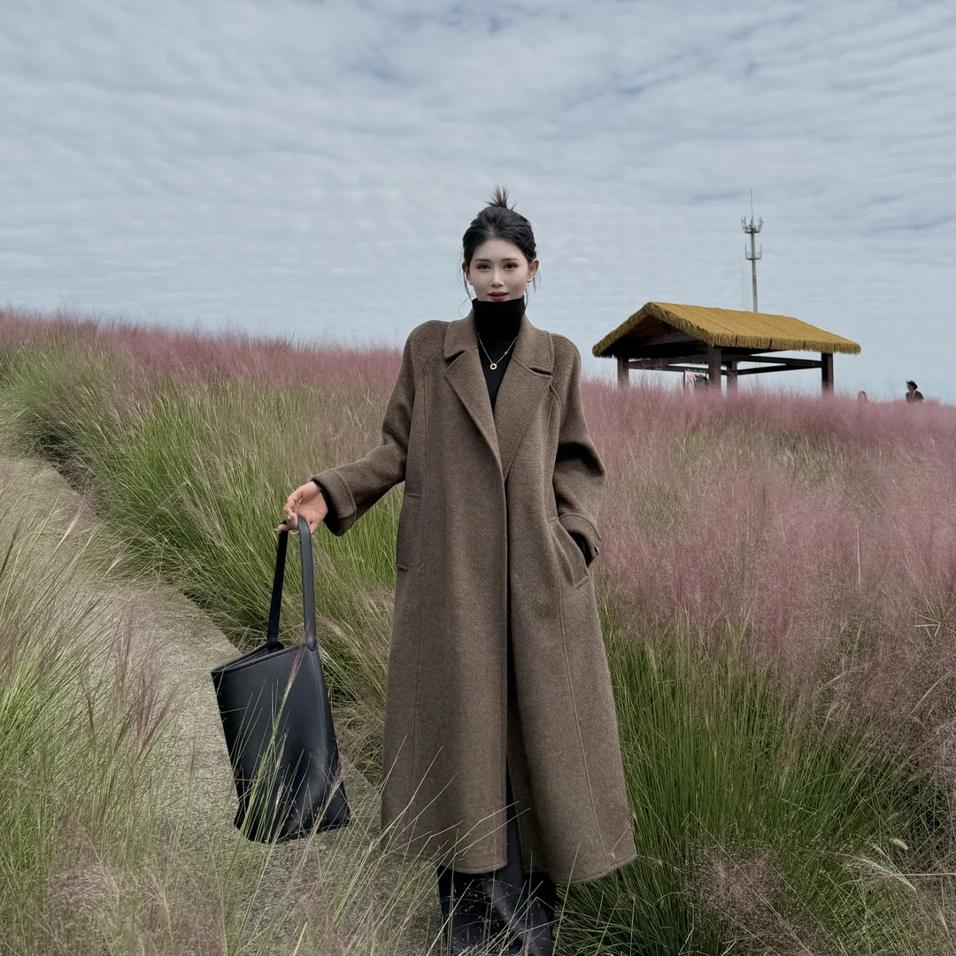 厚款秋冬宽松极简风毛呢外套过膝常规中长款长款