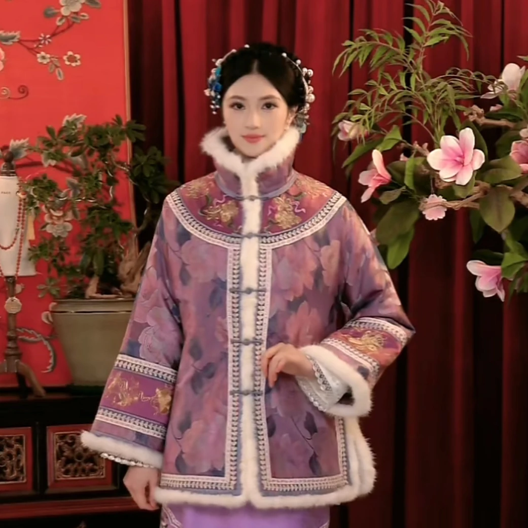 【煜秀堂】“紫嫣”传统非遗中式重工刺绣宋锦棉服