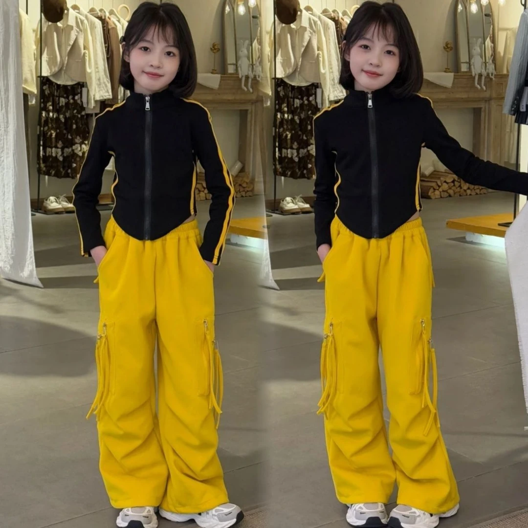 中大童春装2025儿童装时尚套装女童春秋新款洋气休闲工装裤两件套