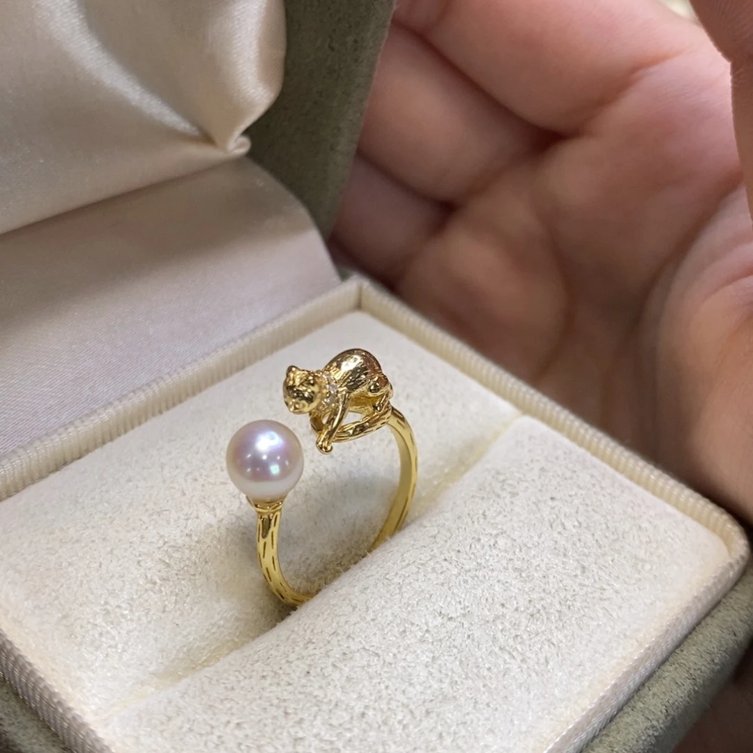 海水珍珠戒指银S925镀金镶嵌