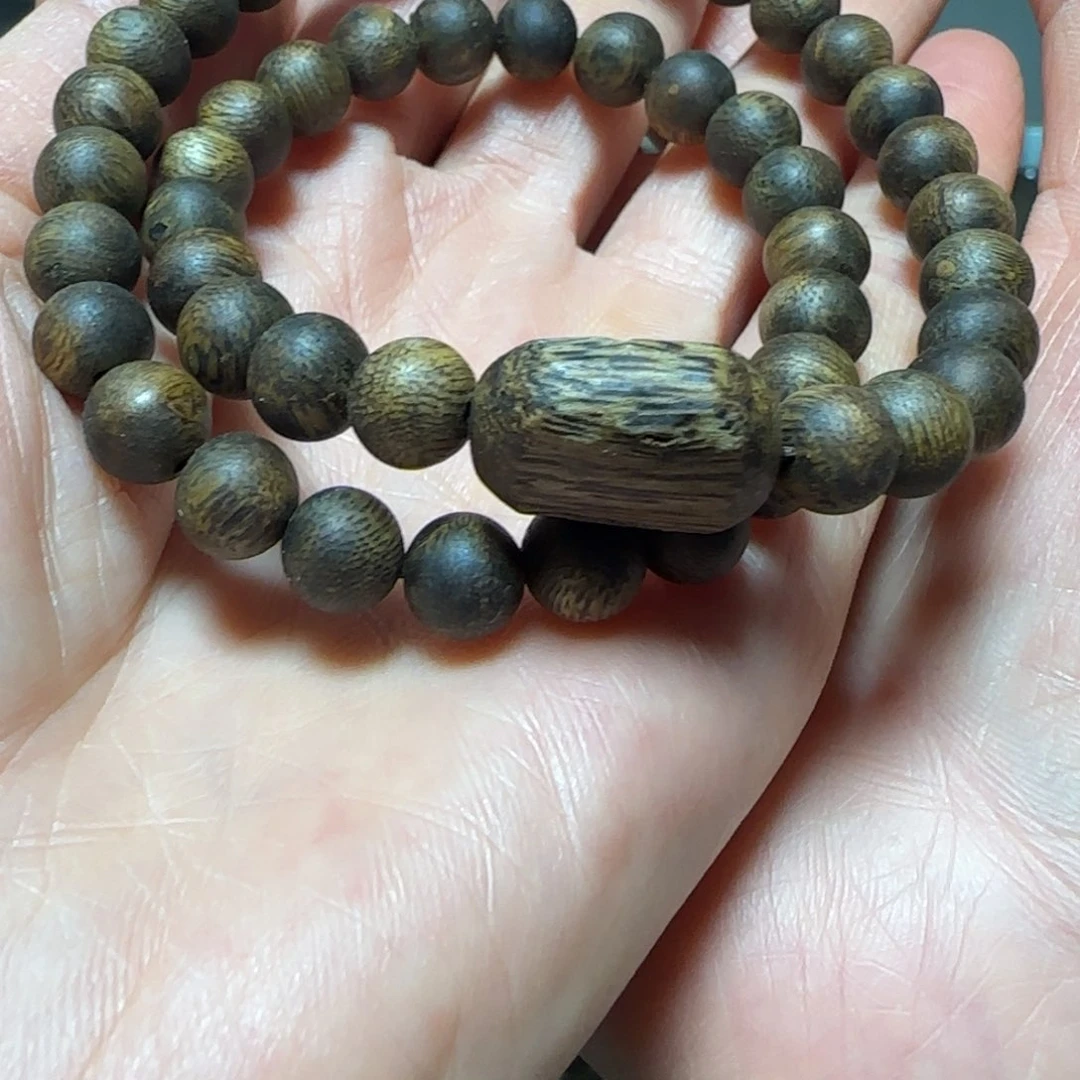 沉香手串绿奇楠沉香圆珠双圈定制款10克+
