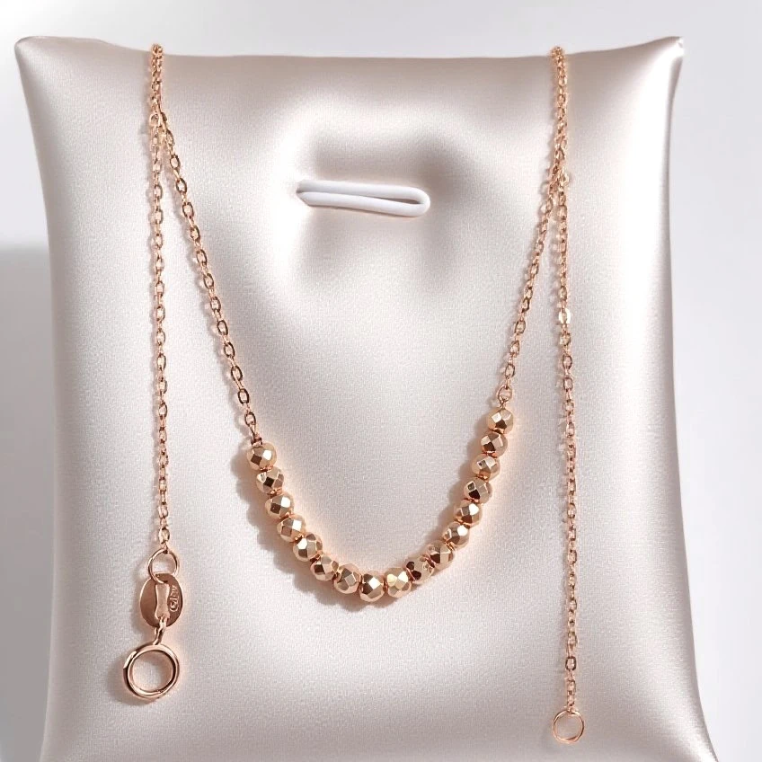 18k真金项链女款爆闪蹦迪珠碎碎冰玫瑰金色轻奢气质百搭小众 素款
