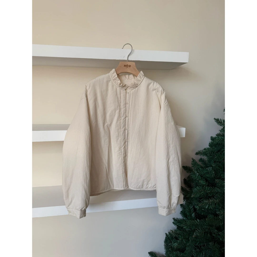 W0917-复古木耳边立领衬衫外套设计感小众轻薄保暖上衣