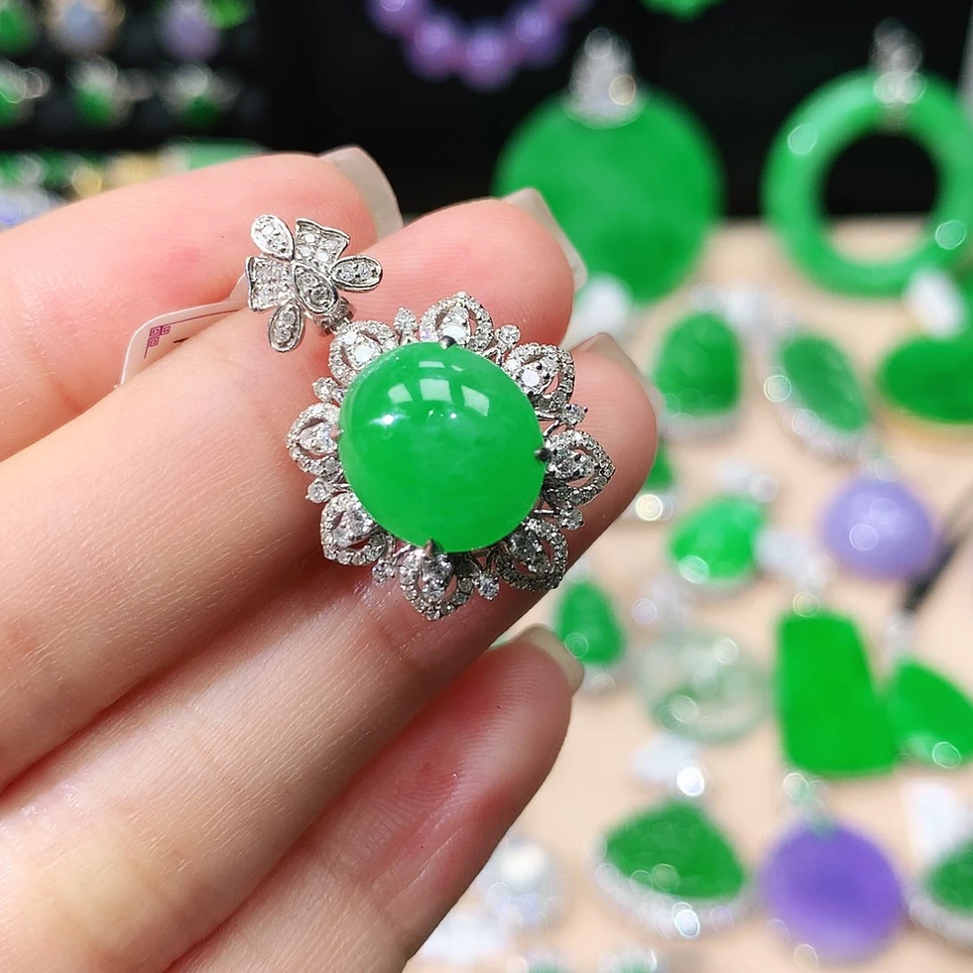 翡翠18K金镶嵌吊坠(不含链)