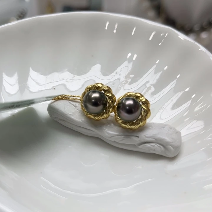 海水珍珠耳饰银S925镶嵌