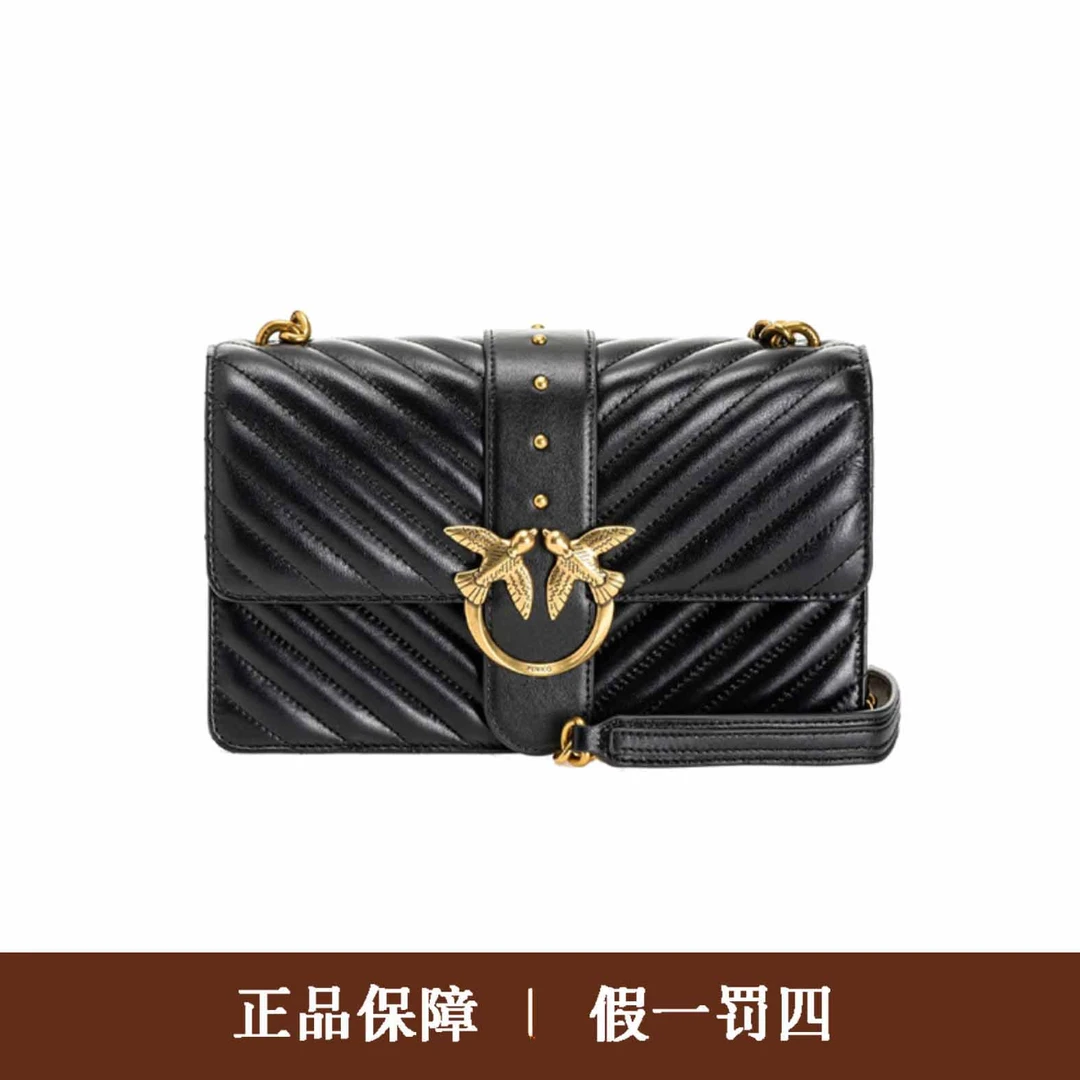 95新 PINKO pinko品高燕子黑色泡芙斜挎包/DM1113/27X16
