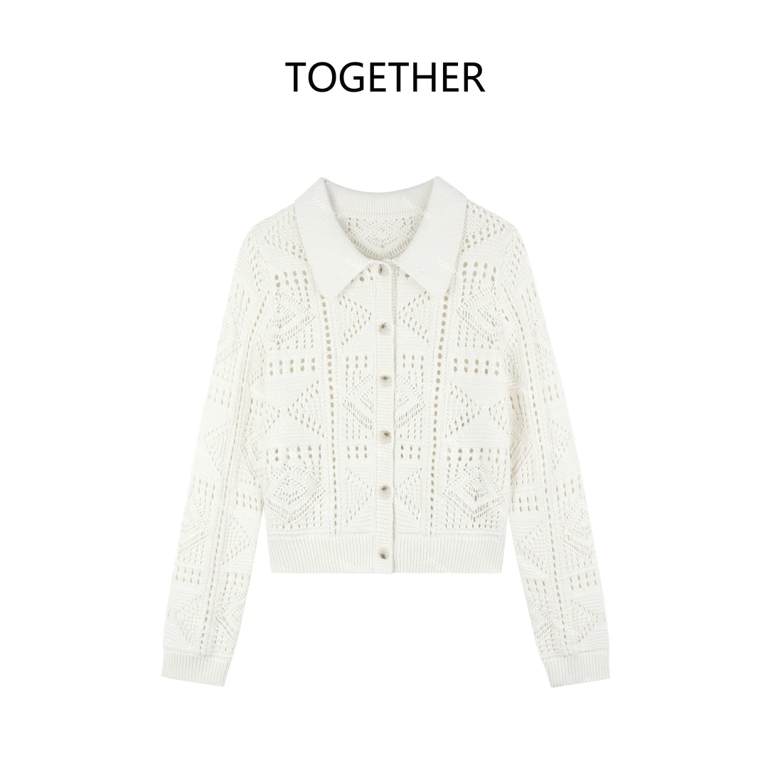 【ASIA BLUE】 · 知更 · 2025春款POLO领镂空针织长袖上衣#QE25630