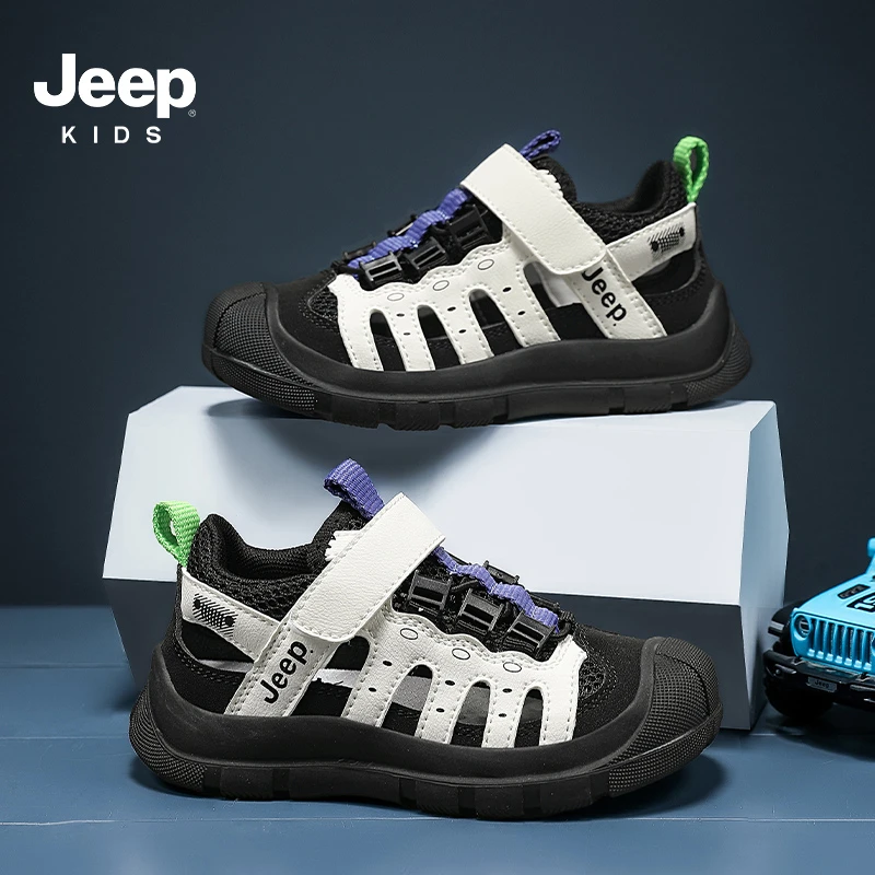 jeep女童凉鞋透气包头儿童沙滩鞋夏季2025新款防滑软底男童溯溪鞋