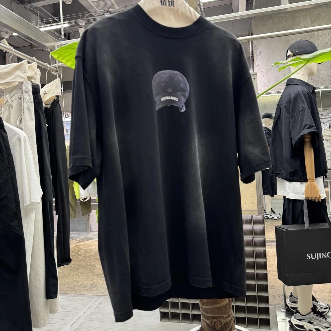 重工洗水做旧宽松型青春活力T恤黑色休闲长款半袖/K102520029202
