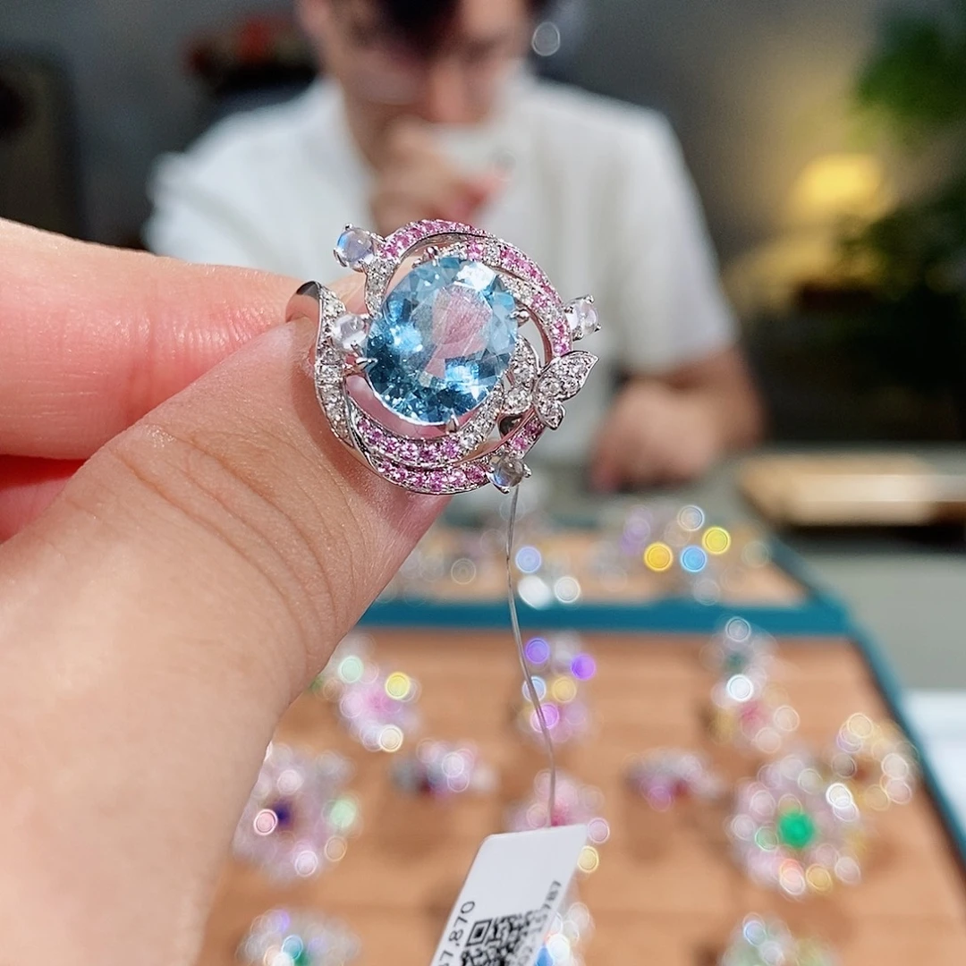 海蓝宝石戒圈18K金镶嵌圣玛利亚3.11ct