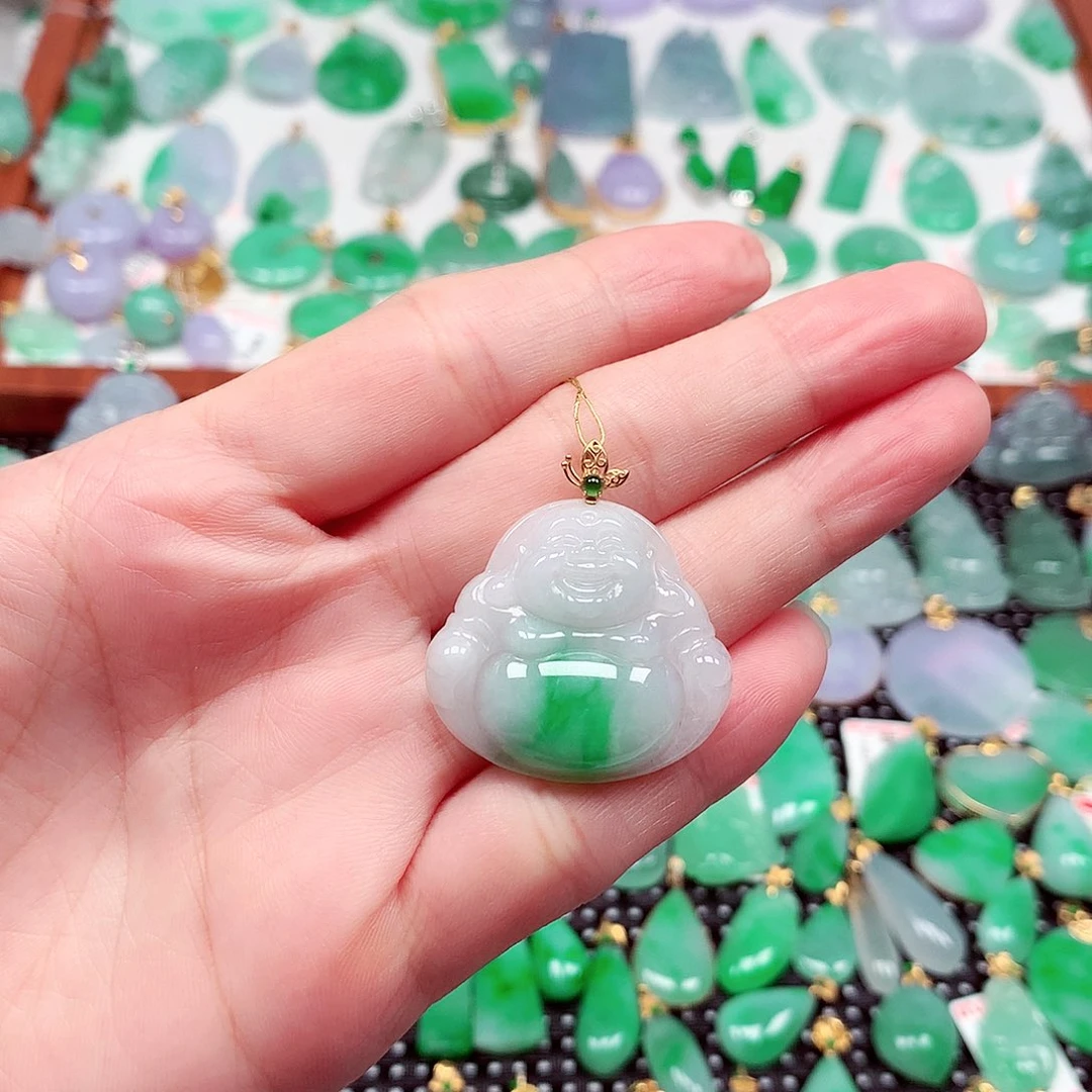 吊坠(不含链)18K金镶嵌翡翠