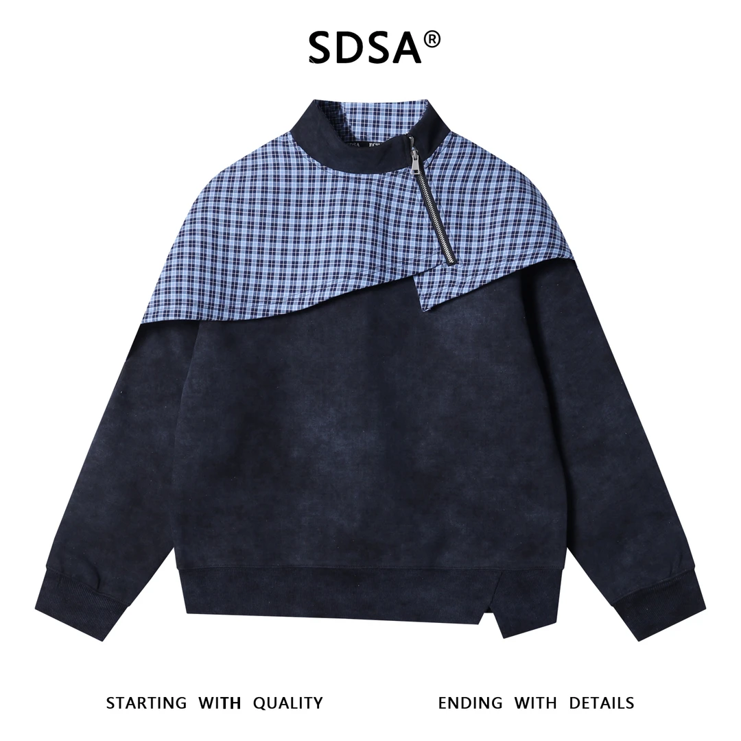 SDSA男士秋冬新款痞帅男装潮牌扎染拼接拉链立领卫衣小众设计百搭