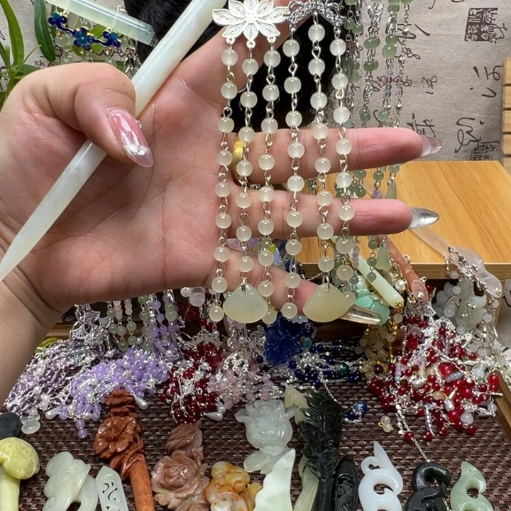 合金蛇纹石玉发饰