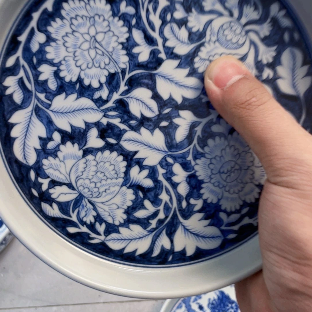 瓷片青花国色天香壶承