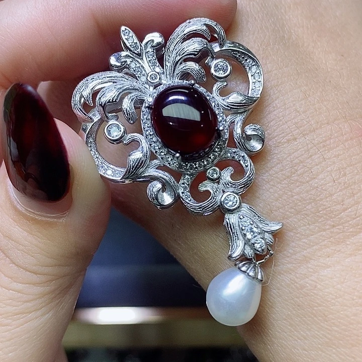 石榴石吊坠银S925镶嵌婉*