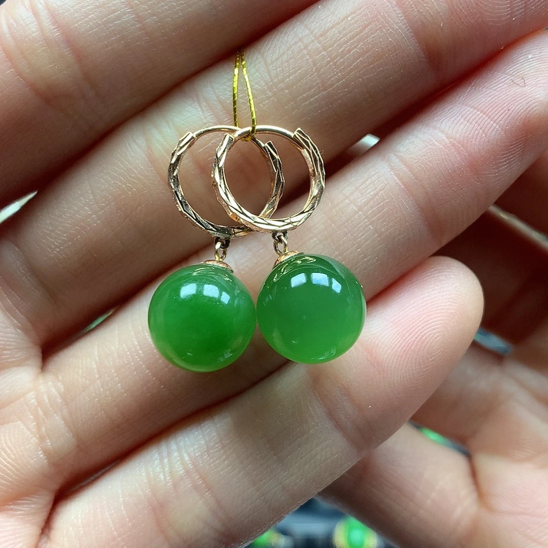 和田玉耳饰18K金镶嵌10