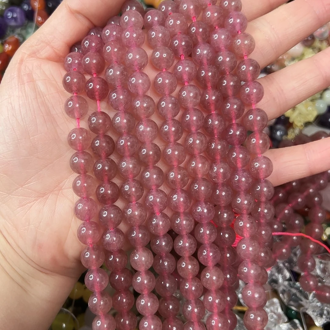 玛瑙/玉髓未镶嵌珠宝半成品，卡8鸽血红草莓晶一条