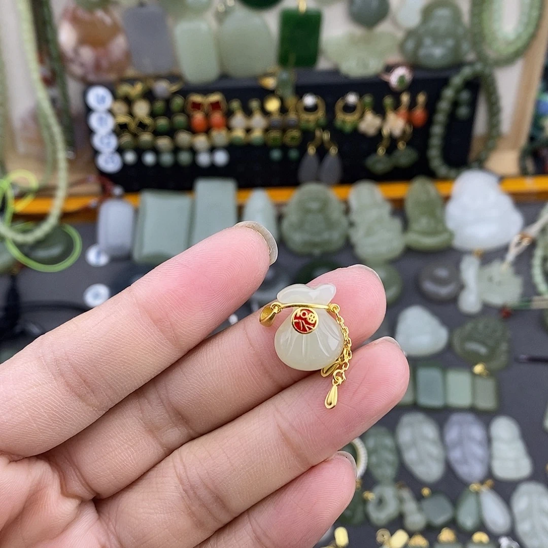 和田玉银S925镶嵌吊坠(不含链)