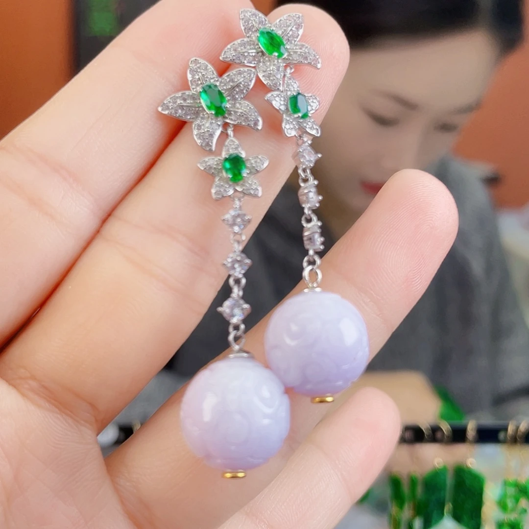 翡翠银S925镶嵌耳饰