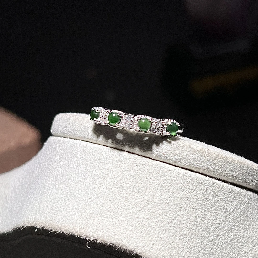 s925银翡翠戒指4蛋面3mm  KT24040906