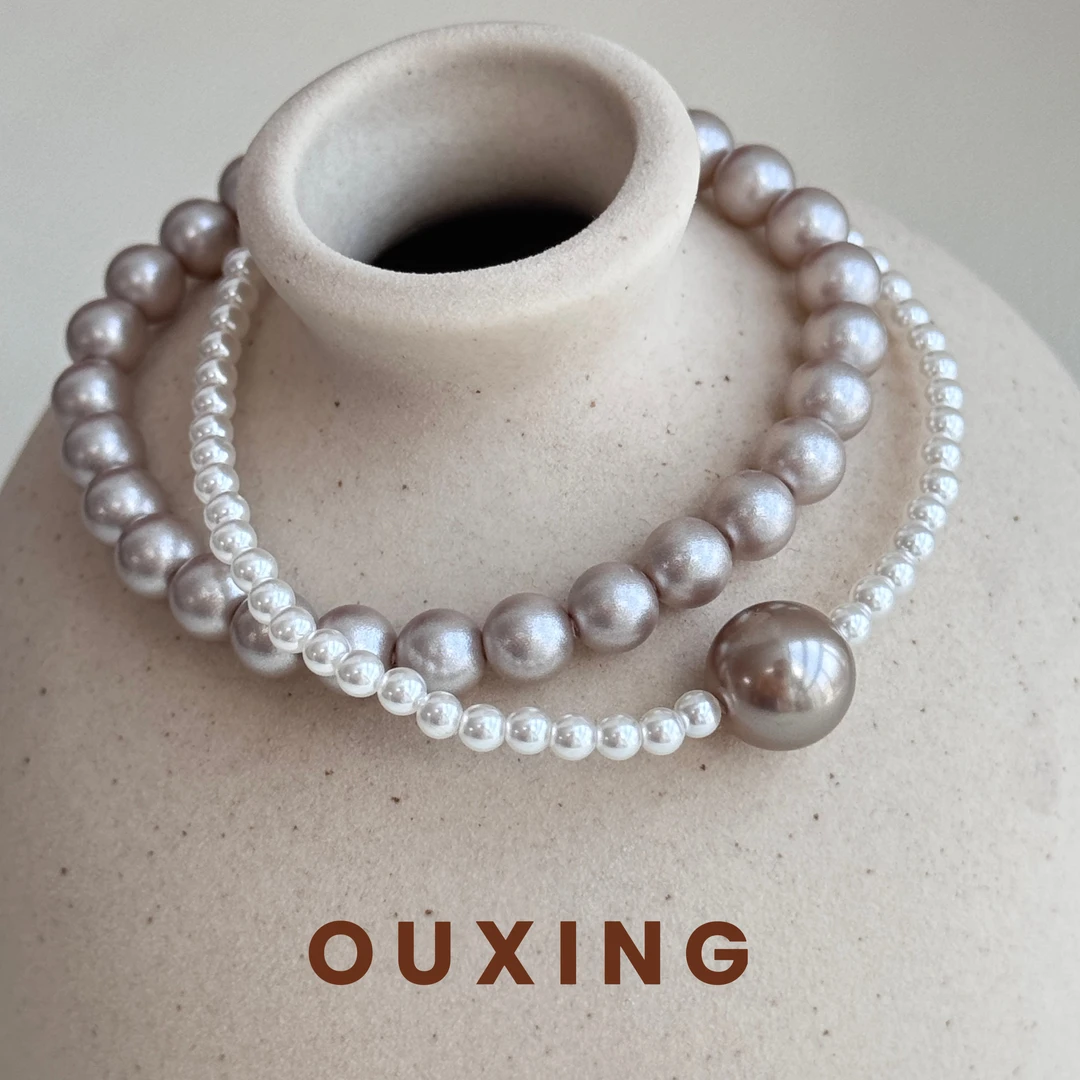 仿珍珠手链 [楼兰]香槟色贝珠温柔时尚简约气质复古百搭双层手串