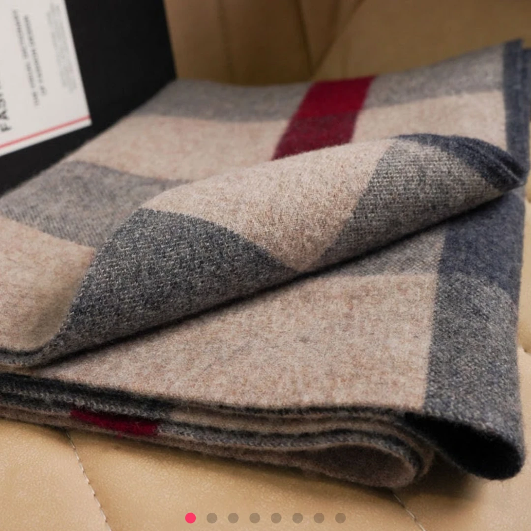 3色/男士高端格子羊毛羊绒围巾百搭保暖秋冬加厚韩版时尚