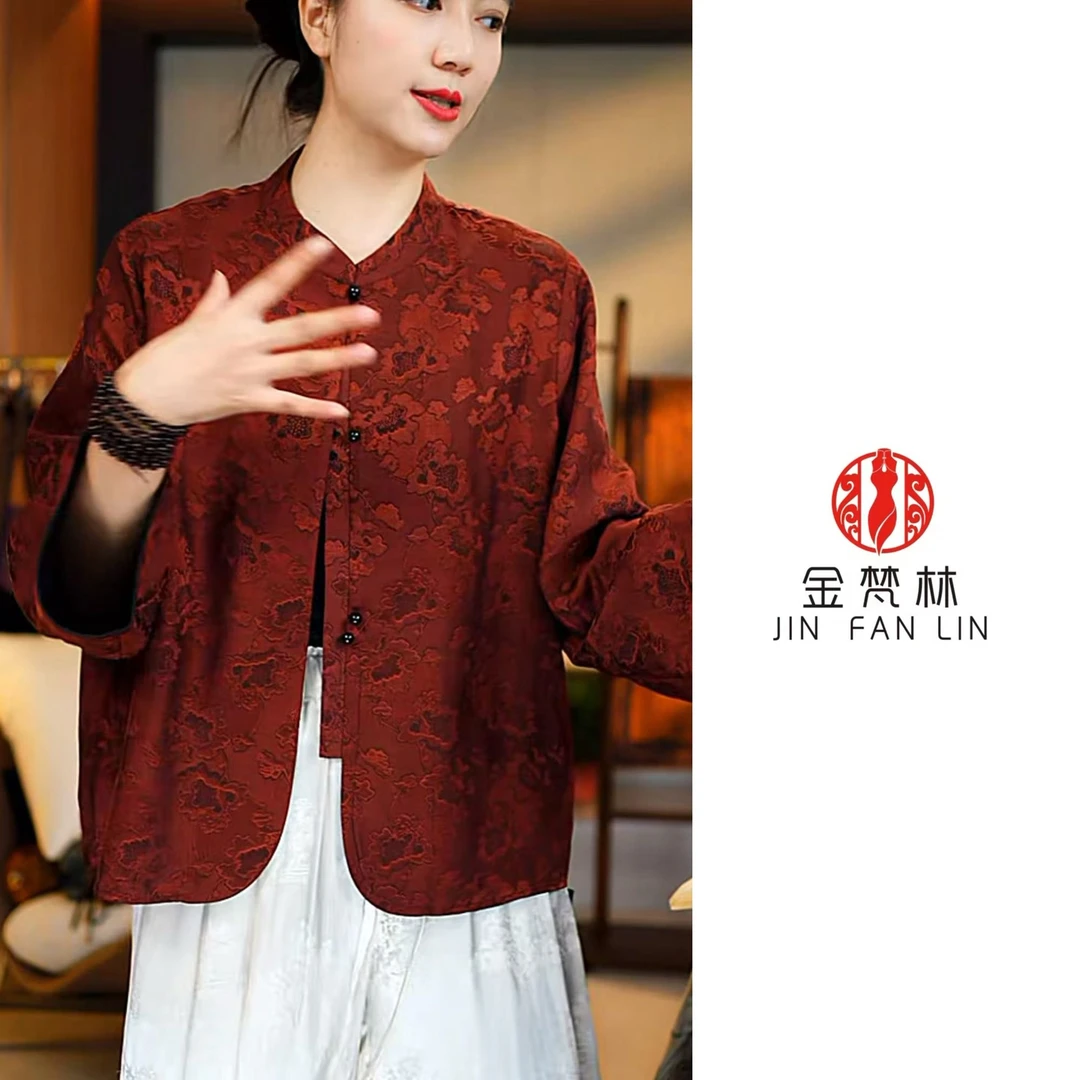 【城南花开】新中式中国风复古重缎花萝旗袍领小上衣妈妈装