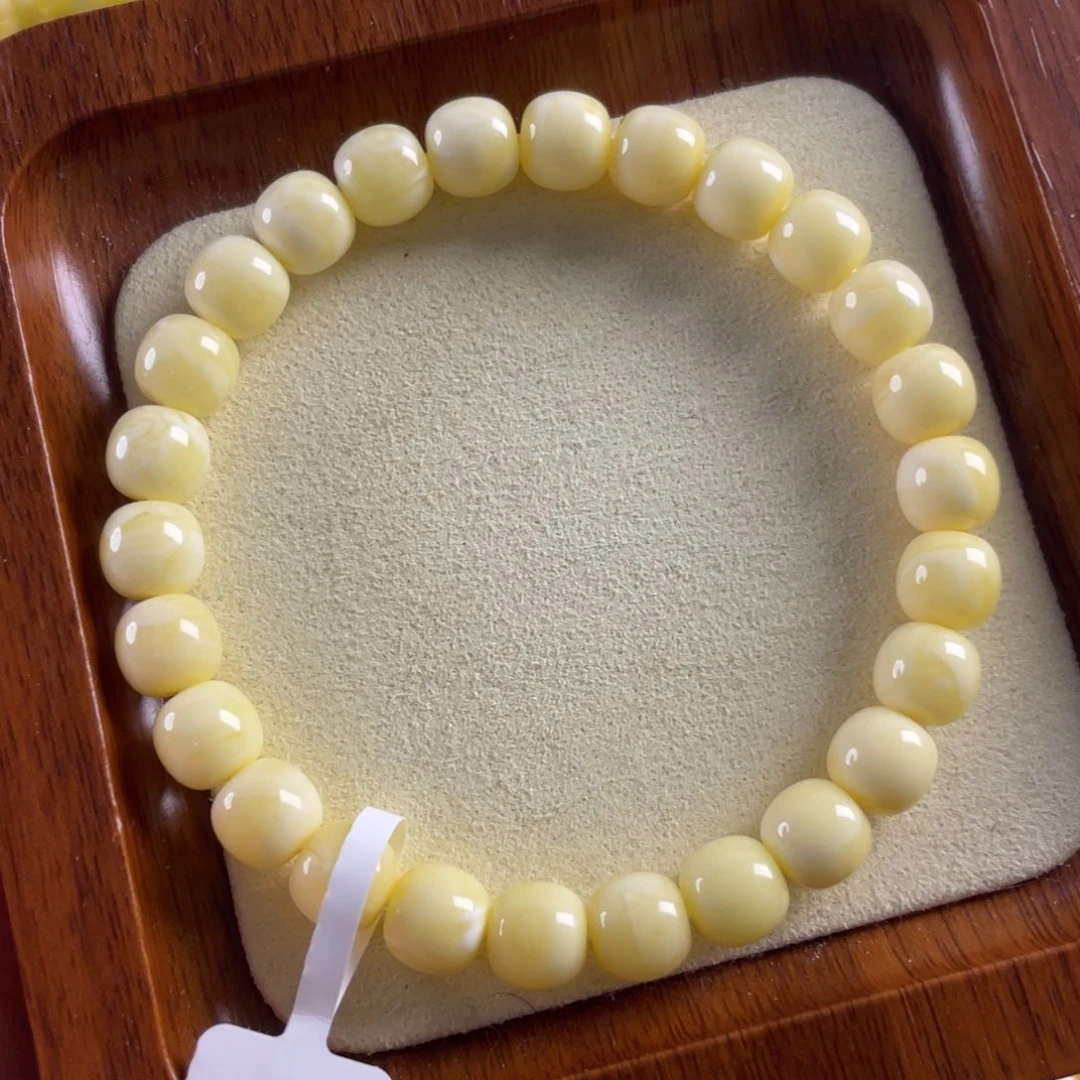 琥珀未镶嵌手链8mm糯白满蜡少纹
