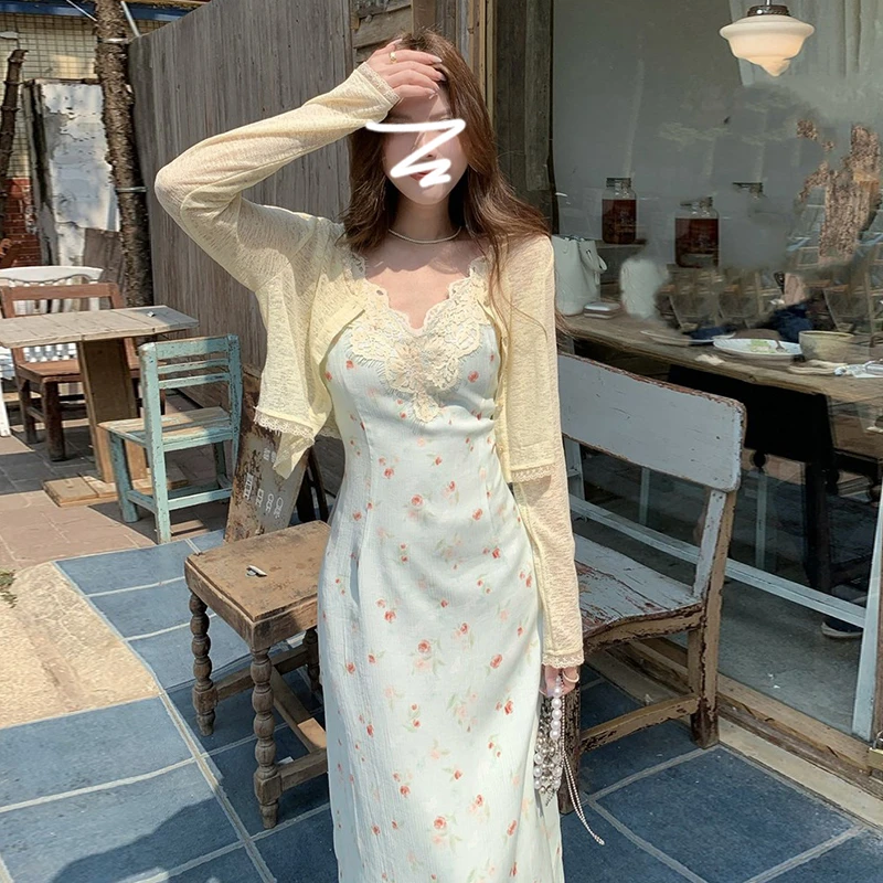 2025新款法式蓝色碎花吊带连衣裙子女流行爆款初夏季穿搭长裙2493