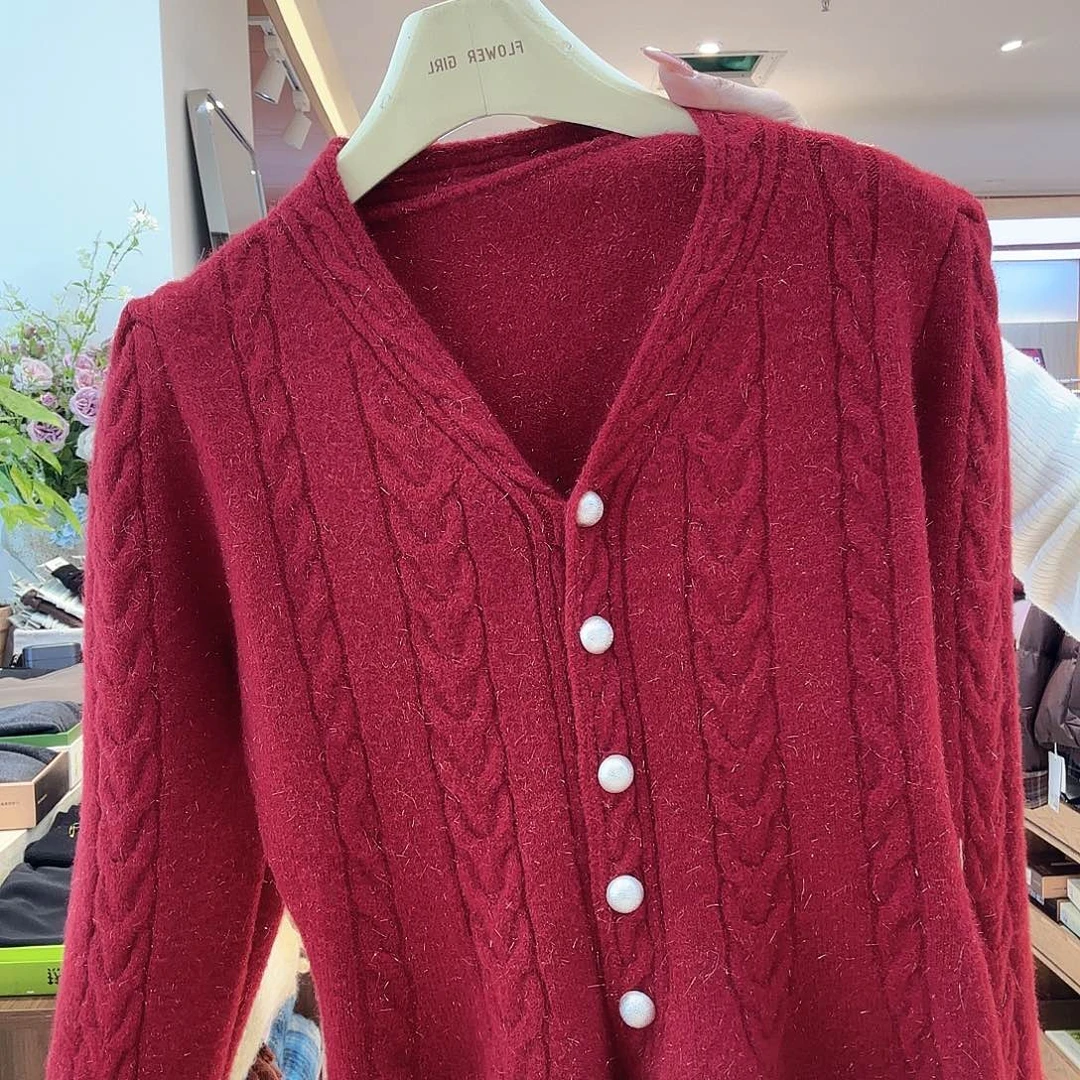 红色麻花鱼尾开衫