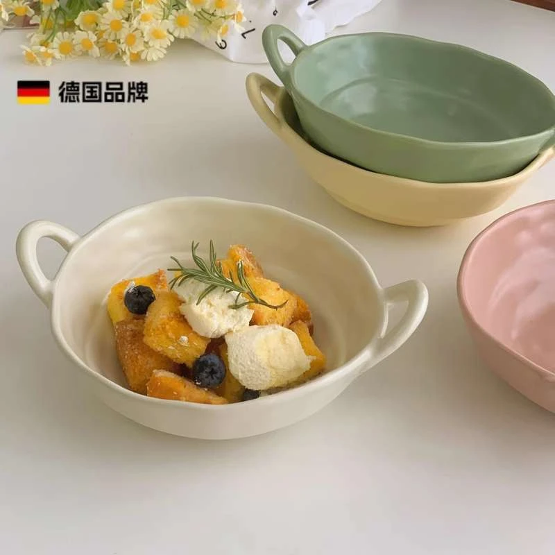 德国高档双耳碗家用汤碗泡面碗具沙拉盘子陶瓷餐具饭碗水果酸