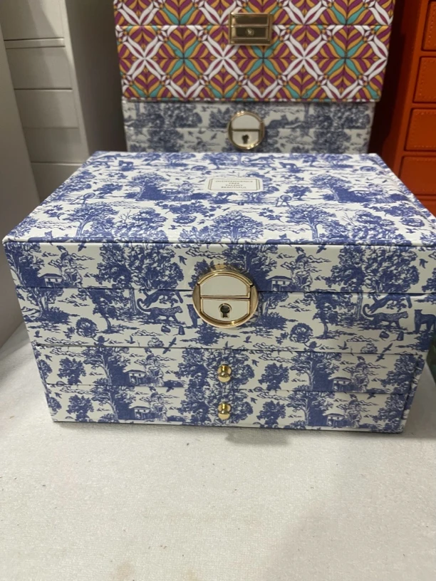 首饰盒/箱 【升级加厚】法式复古皮质三层首饰盒带锁大容量欧式古典