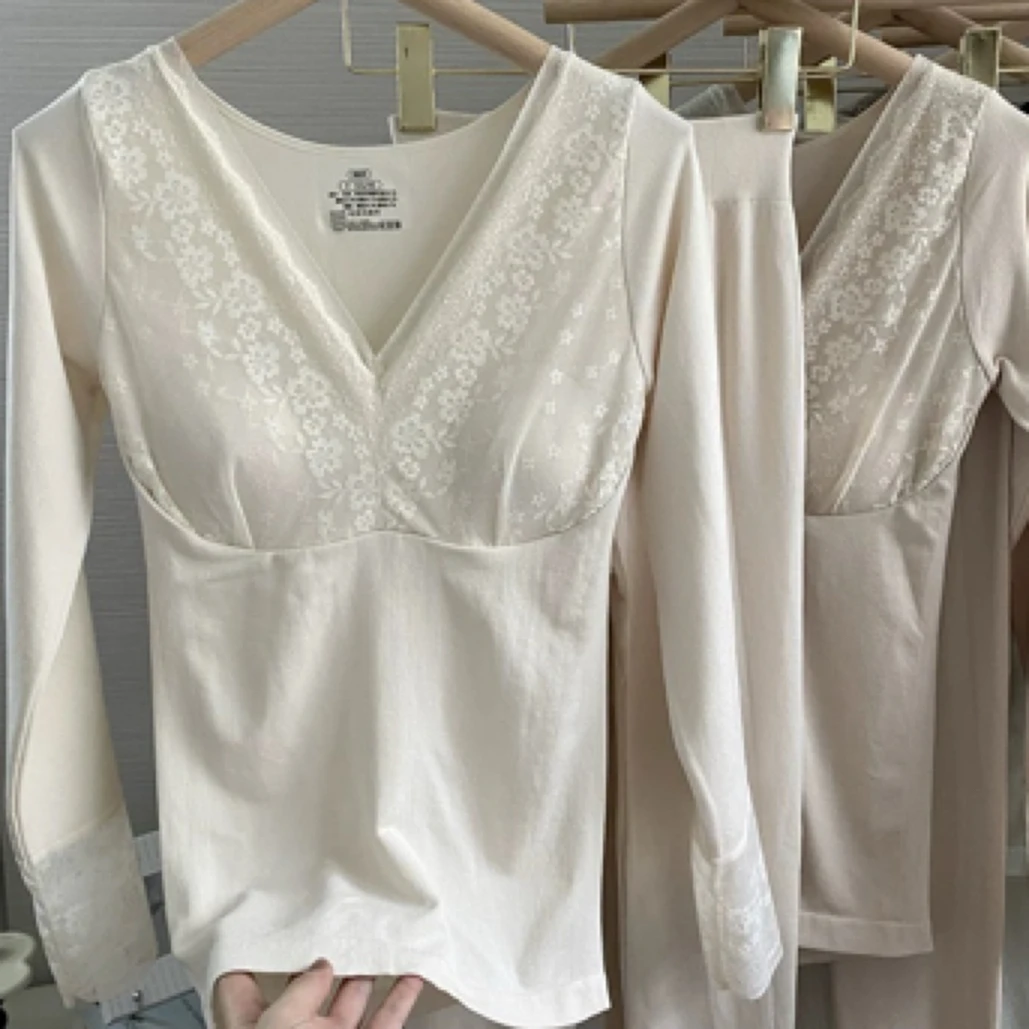 秋衣秋裤套装女2024新款带胸垫兔耳朵一体固定杯美体修身保暖内衣