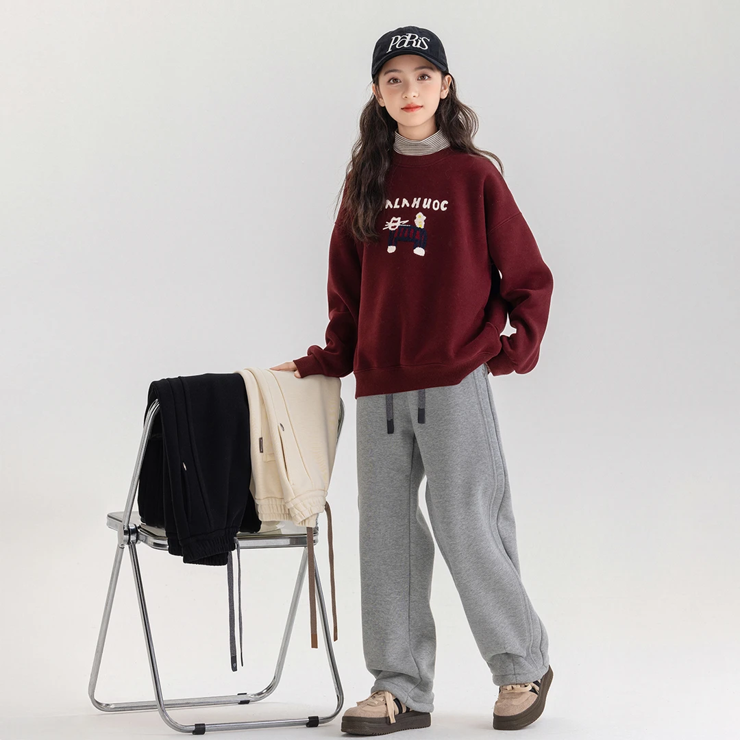 女童裤子2025冬季新款儿童休闲裤运动裤大童加绒加厚卫裤Q61871-1