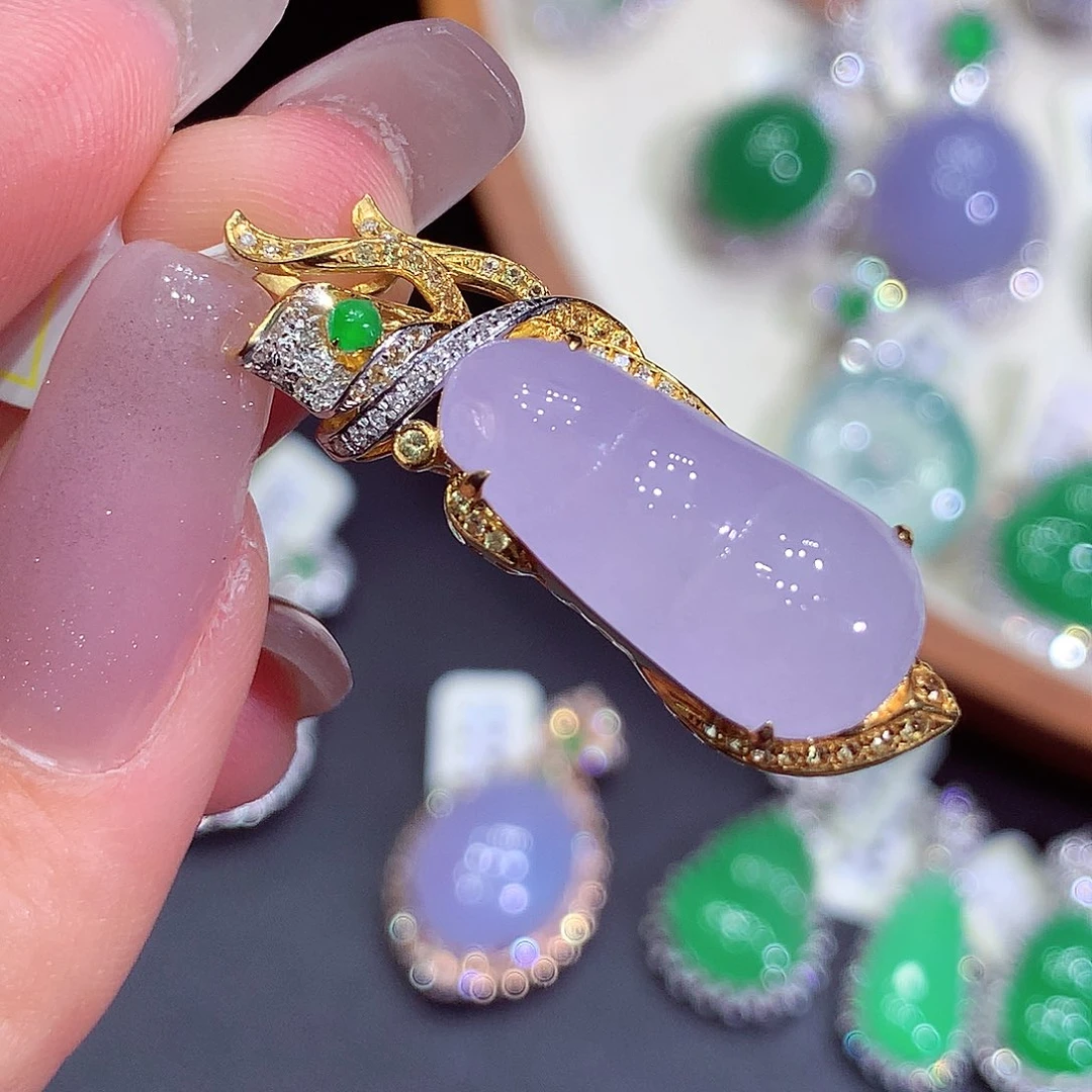 翡翠18K金镶嵌吊坠(不含链)