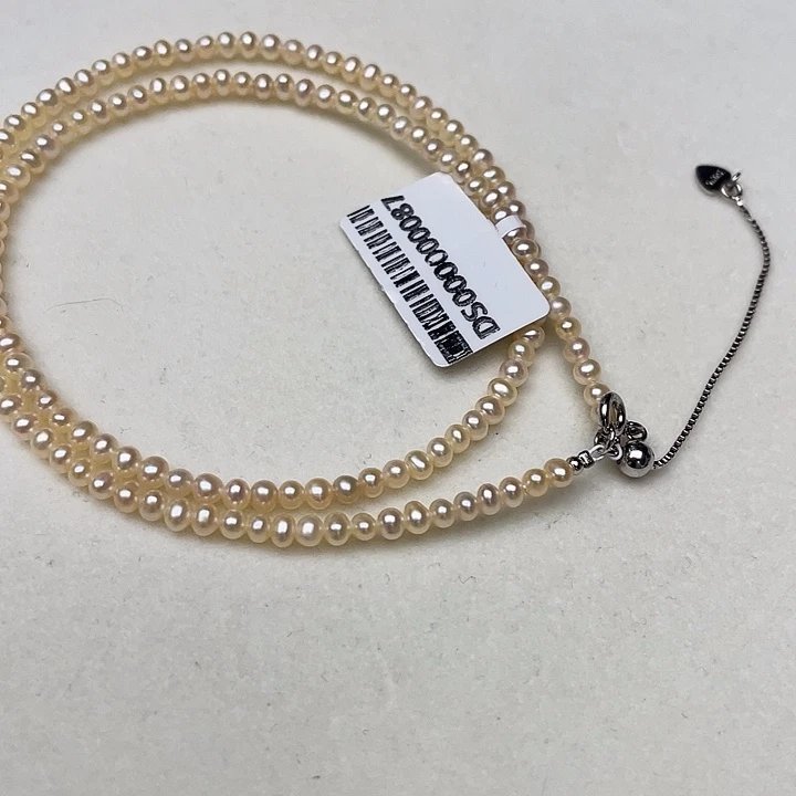 颈饰淡水珍珠银S925镶嵌卡3到4极光香槟金