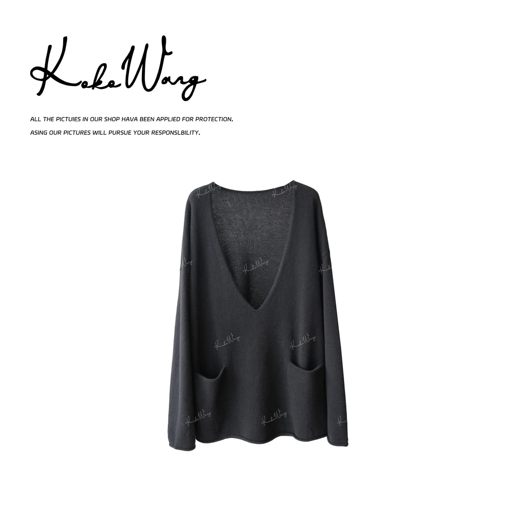 KOKO WANG秋冬轻奢款100超细羊毛V领时尚长袖针织衫X1205I23Z04