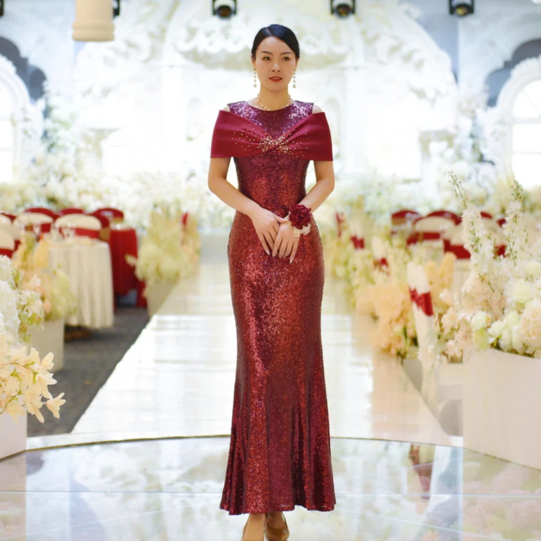 欧妃媛婚宴礼服24006红色长款优雅显瘦轻奢鱼尾洋气高端轻奢