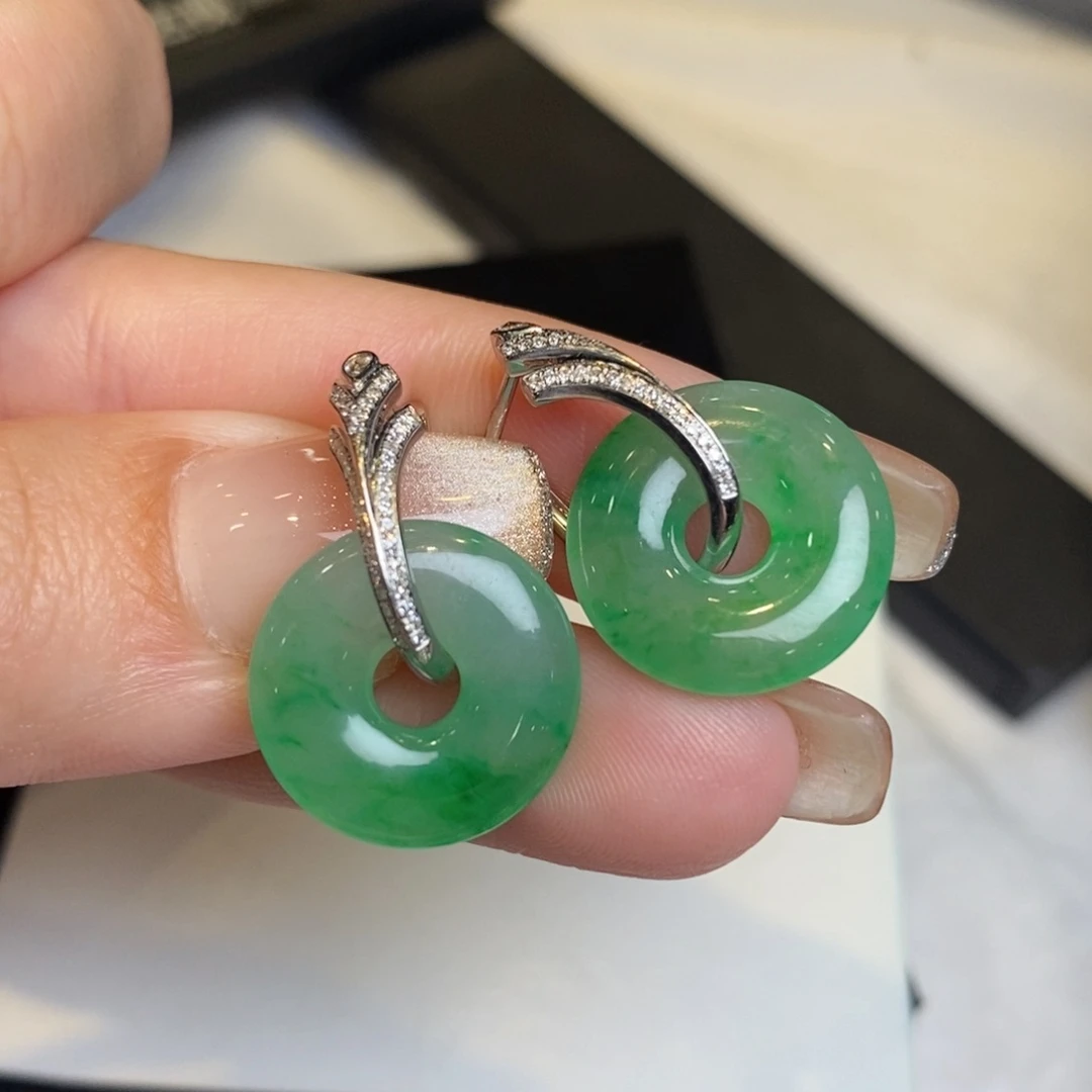 翡翠耳饰18K金镶嵌甜甜圈