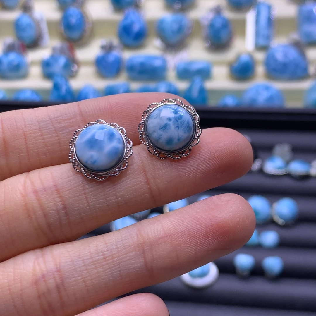 针钠钙石（海纹石）未镶嵌耳饰蛋面耳钉色差略异