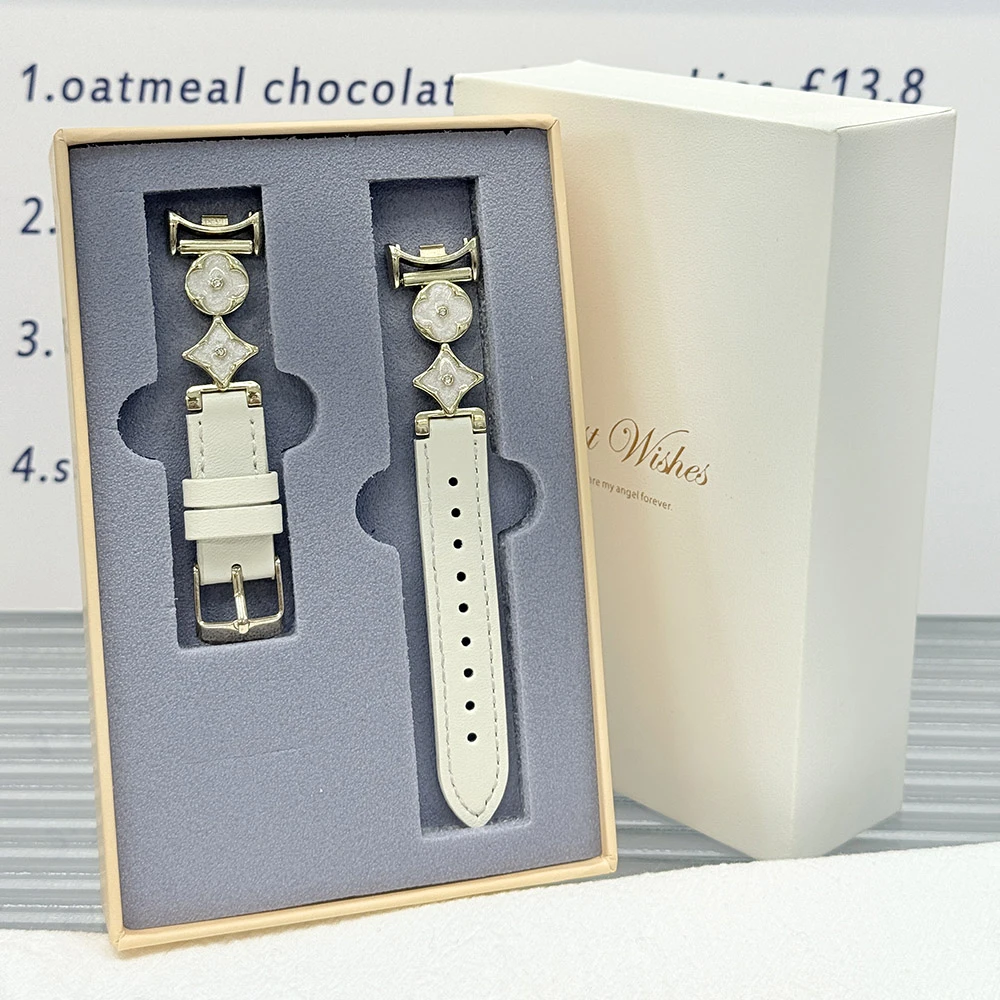 适用小米手环10小米9/8nfc女款表带时尚鎏金四叶草皮质腕带手表带