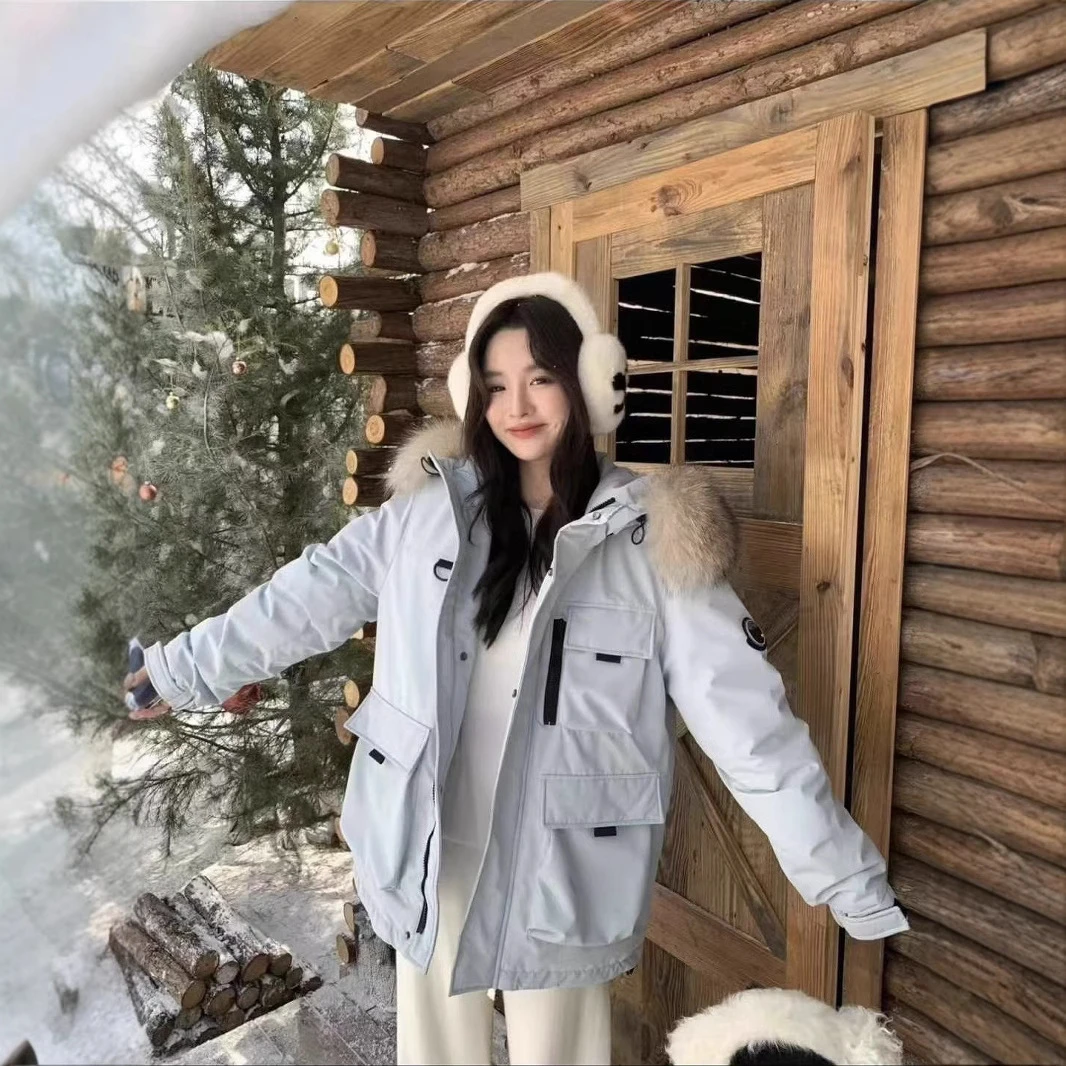 工装派克羽绒服女2025冬季新款中长款貉子毛领白鸭绒加厚宽松外套