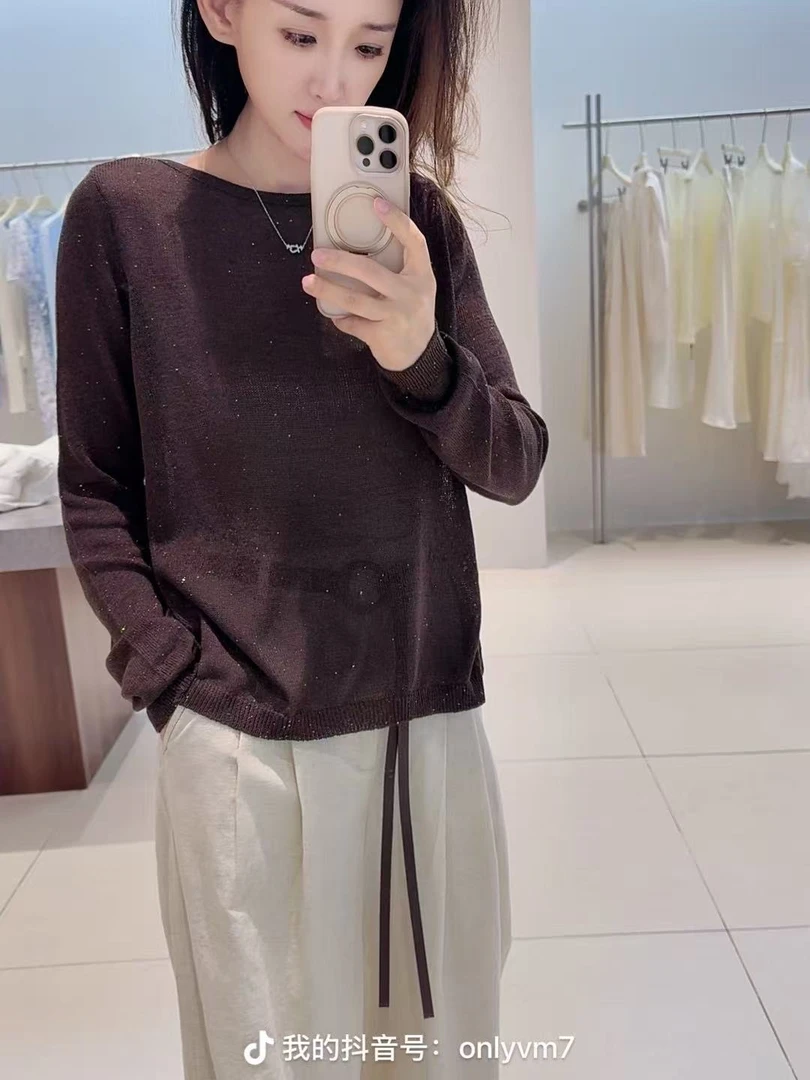针织衫-D63109迪家百搭长袖亮点圆领开叉套头